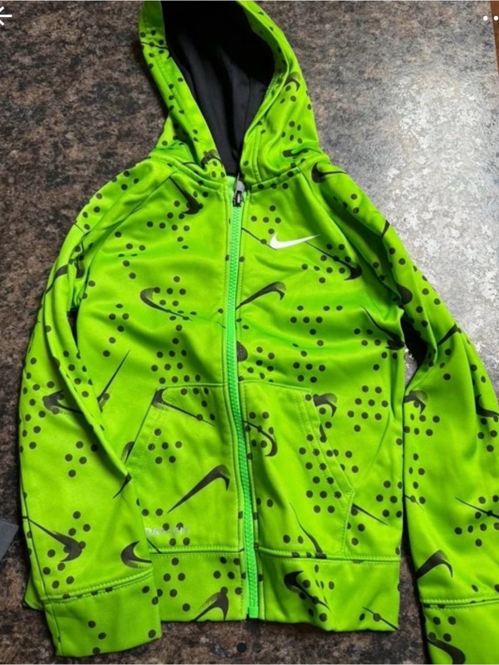 Nike Bright Green Kids' Zip Hoodie with Black Graphic Print
